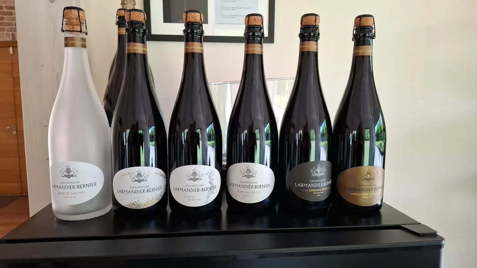 Photo d'une ligne de dégustation professionnelle au domaine Larmandier Bernier